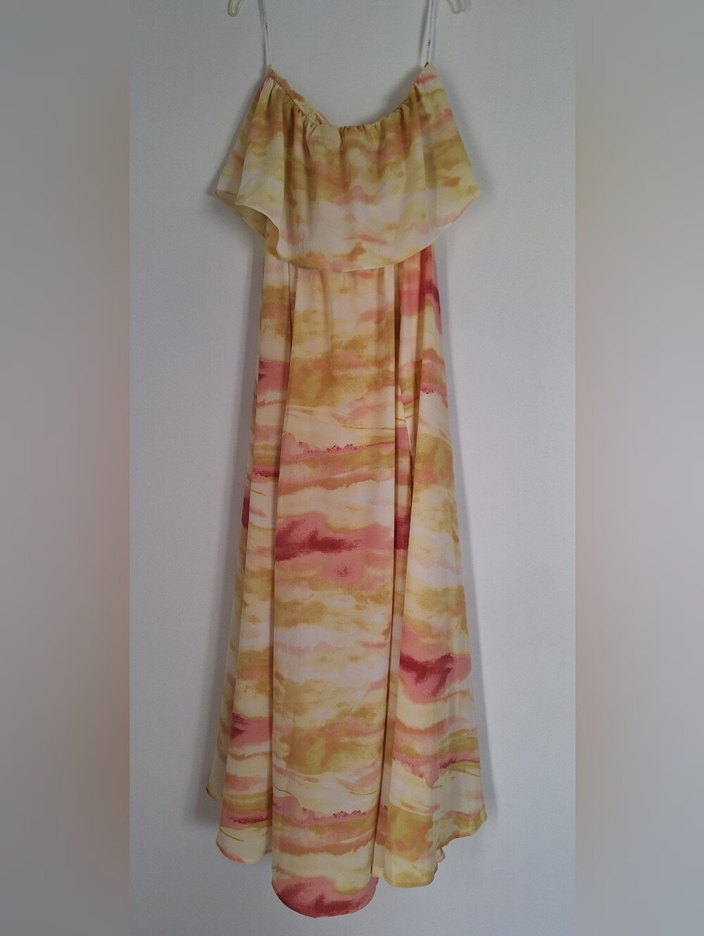 Lulu's Full Of Sunshine Strapless Watercolor Maxi Dress in Yellow & Pink Size M - Picture 4 of 14